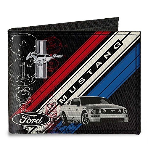 Buckle-Down Canvas Bi-fold Wallet-Mustang Tri-bar Logo/Diagonal Stripe