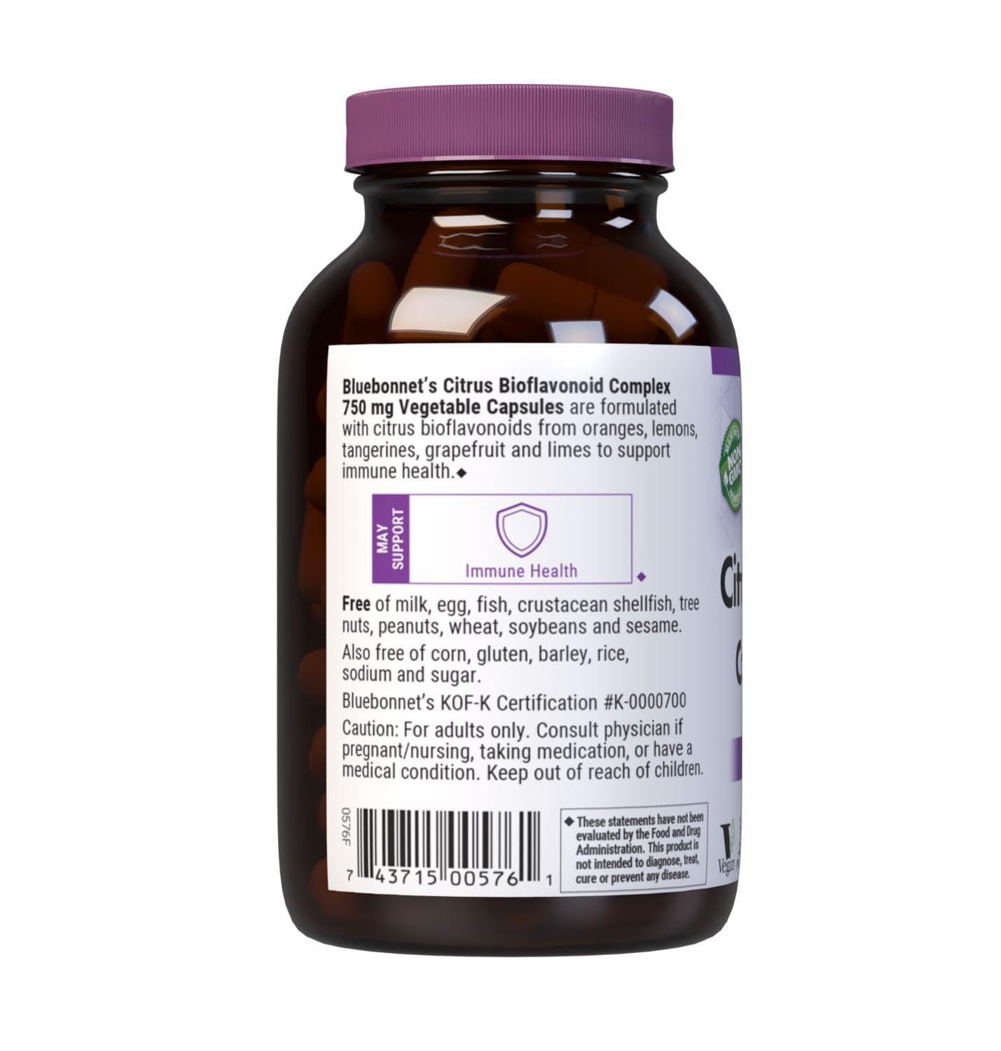 Bluebonnet Citrus Bioflavonoid Complex 750 mg Immune System Support - Hesperidin Citrus Bioflavonoids from Oranges Lemons Grapefruit & Limes - Non-GMO, Vegan, Gluten-Free - 90 Veggie Capsules — Amazon image 6