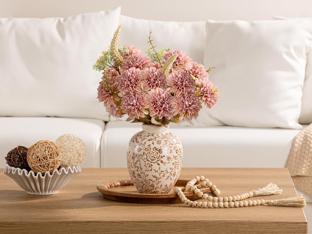 Ceramic Vintage Vase, Flower Decorative Vase Chinoiserie Decor Rustic Farmhouse Retro Floral Vases for Table Bookshelf Mantel Kitchen Living Room Office - 7.8inch Brown - Image 3