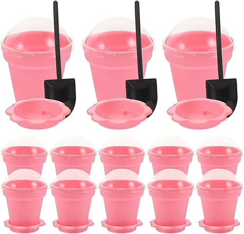 Kichvoe Juego de 25 tazas de postre con tapas de cúpula, cuchara para aperitivo, mousse, parfait, yogur, rosa