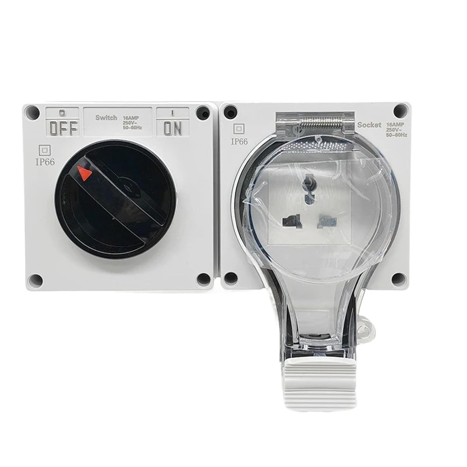 IP66 Waterproof Wall Switch Socket Power Supply 16A 250V 1-Position Plug UK/US Standard Outdoor Rainproof(Universal 3-Hole)