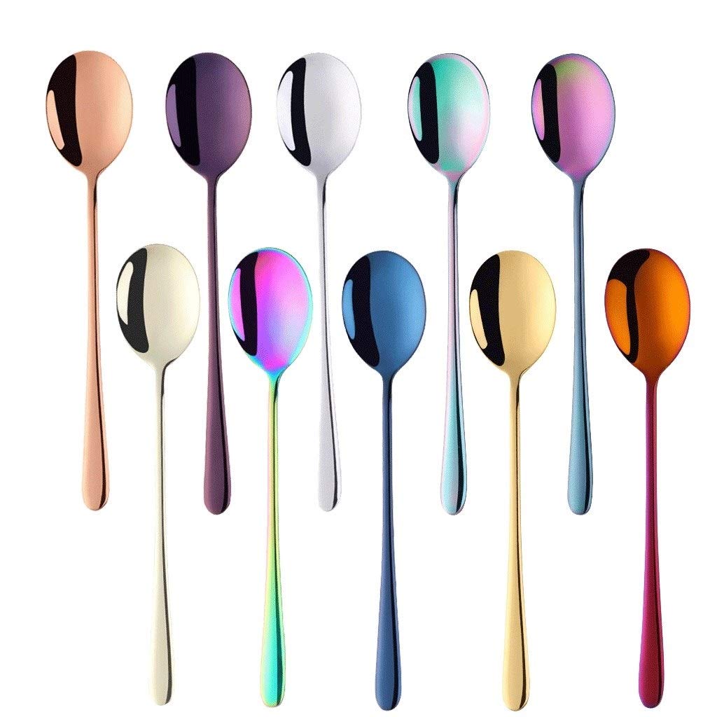 Cuillères à dessert 10 pièces en couleur cuillères à soupe cuillère ronde en acier inoxydable, titane plaqué coréenne dîner cuillère Flatware Thicken cuillère à soupe 8.1in / 6po Cuillères de service