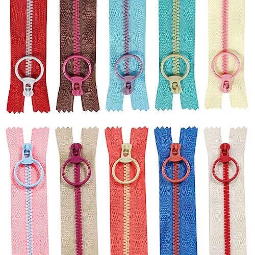 10 Piezas Cremallera de Resina, 30 CM Cremalleras de Colores con Anillo de Metal, Cremalleras de Costura para Ropa, Almohadas, Falda y Pantalones