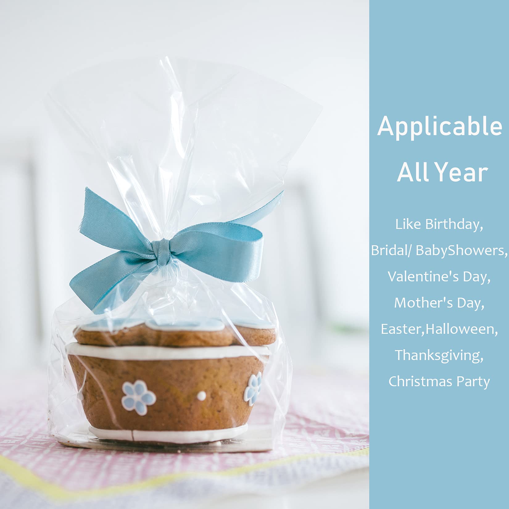 PUREVACY Lot De 100 Sacs En Polyéthylène Transparents à Soufflets - 4 X 2 X 8 Mm - 2 Mm - Pour Cadeaux, Friandises, Biscuits, Aliments - Avec Côtés Extensibles