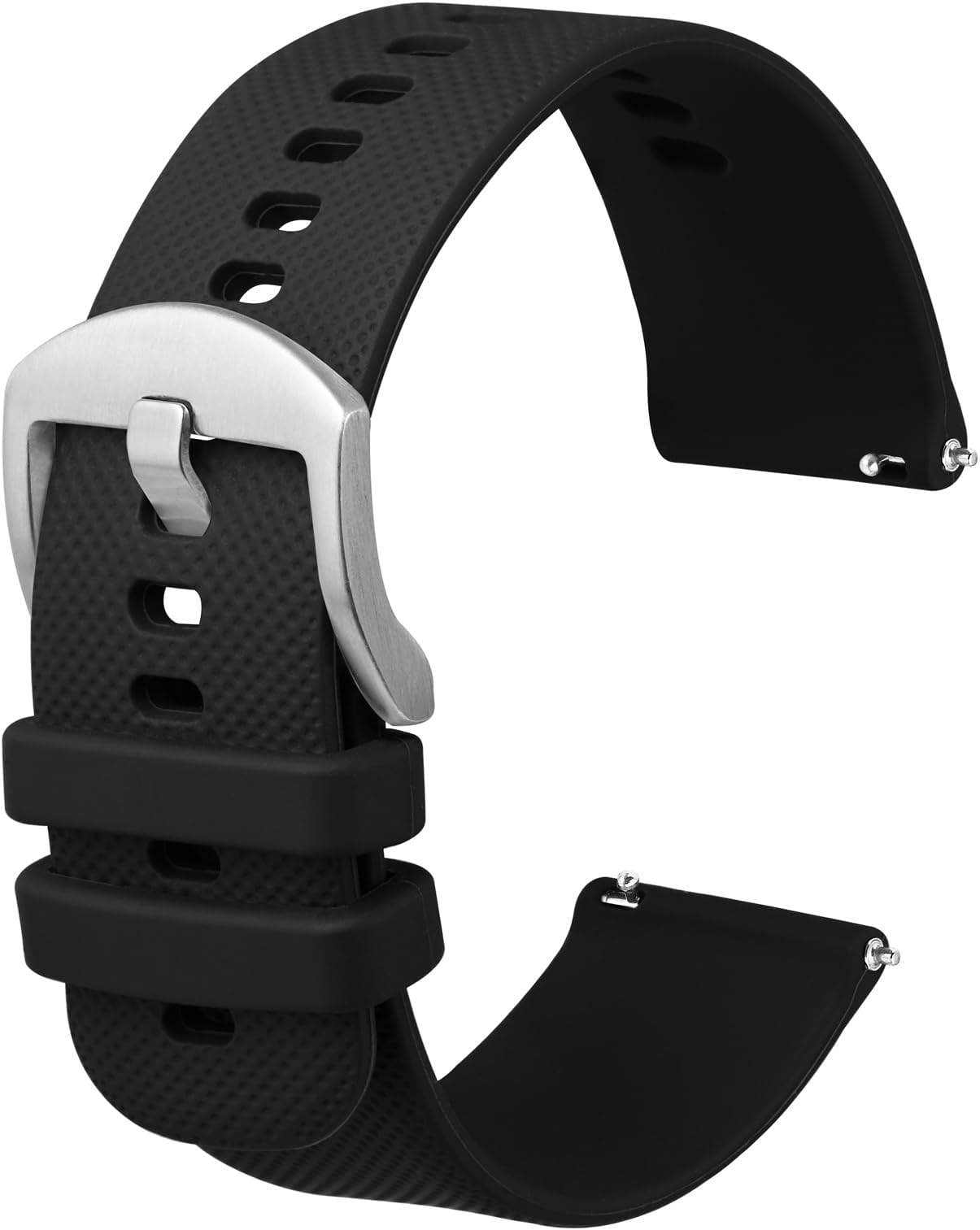 Silicone Watch Band 16mm 18mm 19mm 20mm 21mm 22mm 24mm Quick Release Rubber Watch Straps for Men Women,Silver Black Stainless Steel Buckle