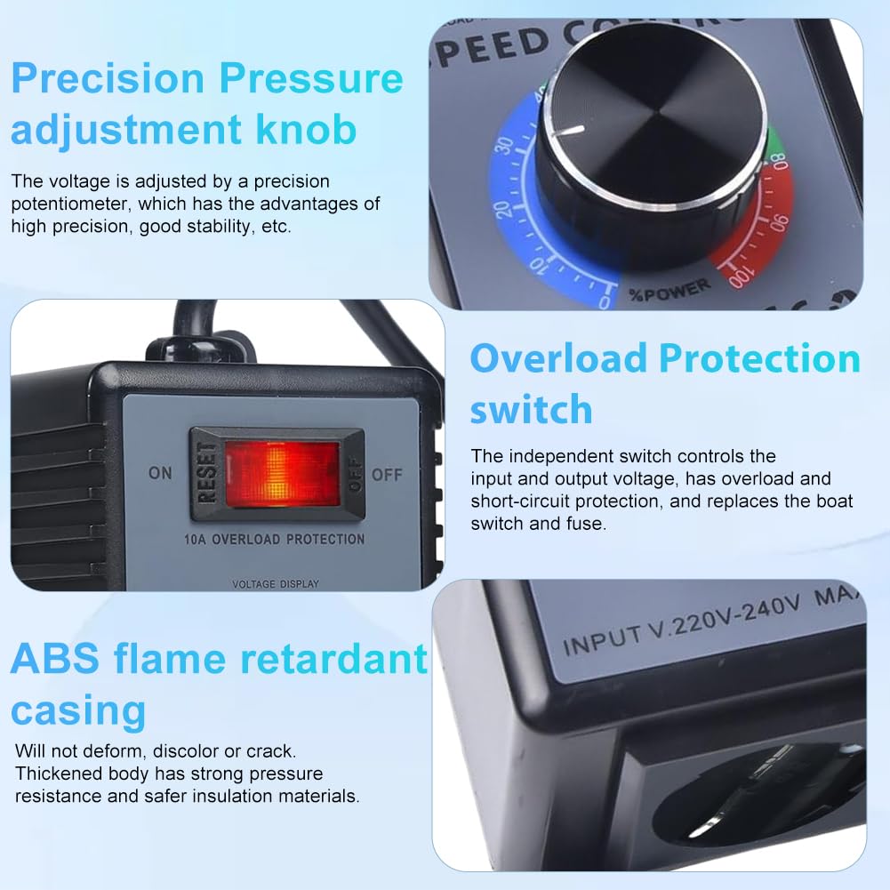 Régulateur de vitesse 230 V, régulateur de vitesse 230 V, moteur 10 A 4000 W, régulateur de tension SCR, variateur, prise européenne, régulateur de vitesse, utilisation du moteur, avec protection