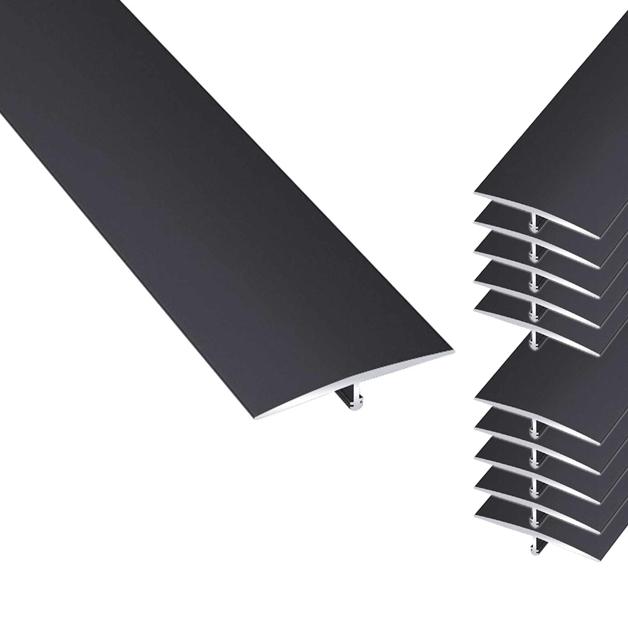 View 1 of 10Pcs Aluminum T Molding Floor Transition Strip, 48In Aluminum T Molding Trim, Floor Strip Floor Flat Divider Strip for Joining Floor Gaps, Threshold, Floor Tiles (Black, 4ft x 1.57in 10Pcs)