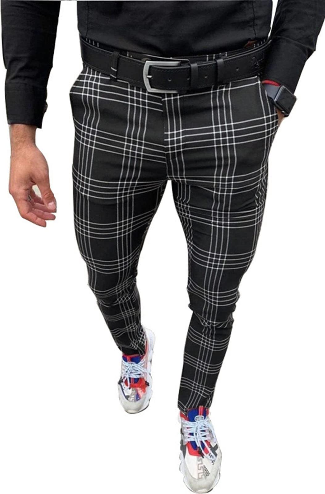 Pantalone Da Uomo A Quadri Con Vita Elastica Casual,Sottile Uomo Pantaloni Da Jogging Slim Fit,Streetwear Pantaloni Casual,Con Tasche All'aperto Pant Eleganti 1,S