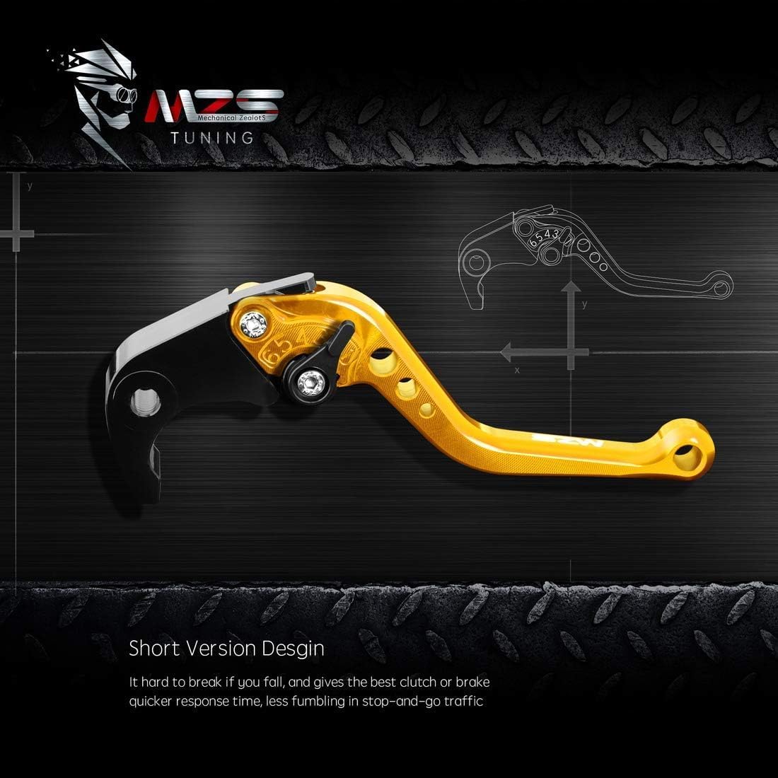 MZS Gold Motorcycle Brake Clutch Levers Short Adjustable CNC Compatible with MT07 FZ07 Tenere 700 2014-2024 / MT09 FJ09 FZ09 2015-2020 / XSR700 2016-2026 / XSR900 2016-2021