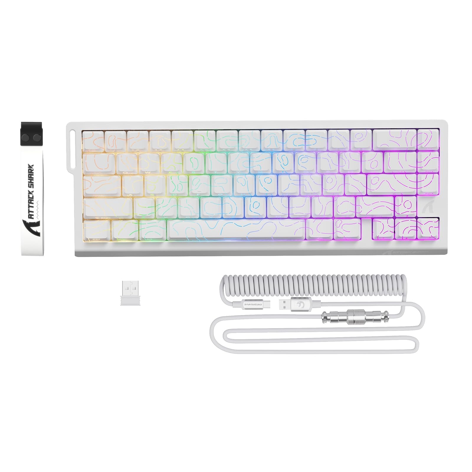 ATTACK SHARK X68PRO HE Rapid Trigger Wireless Keyboard, 0.01mm RT Accuracy 8000Hz Wired Gaming Keyboard, Adjustable Actuation, Snap Tap, RGB Backlit, Magnetic Switch, C01 Coiled Cable -White