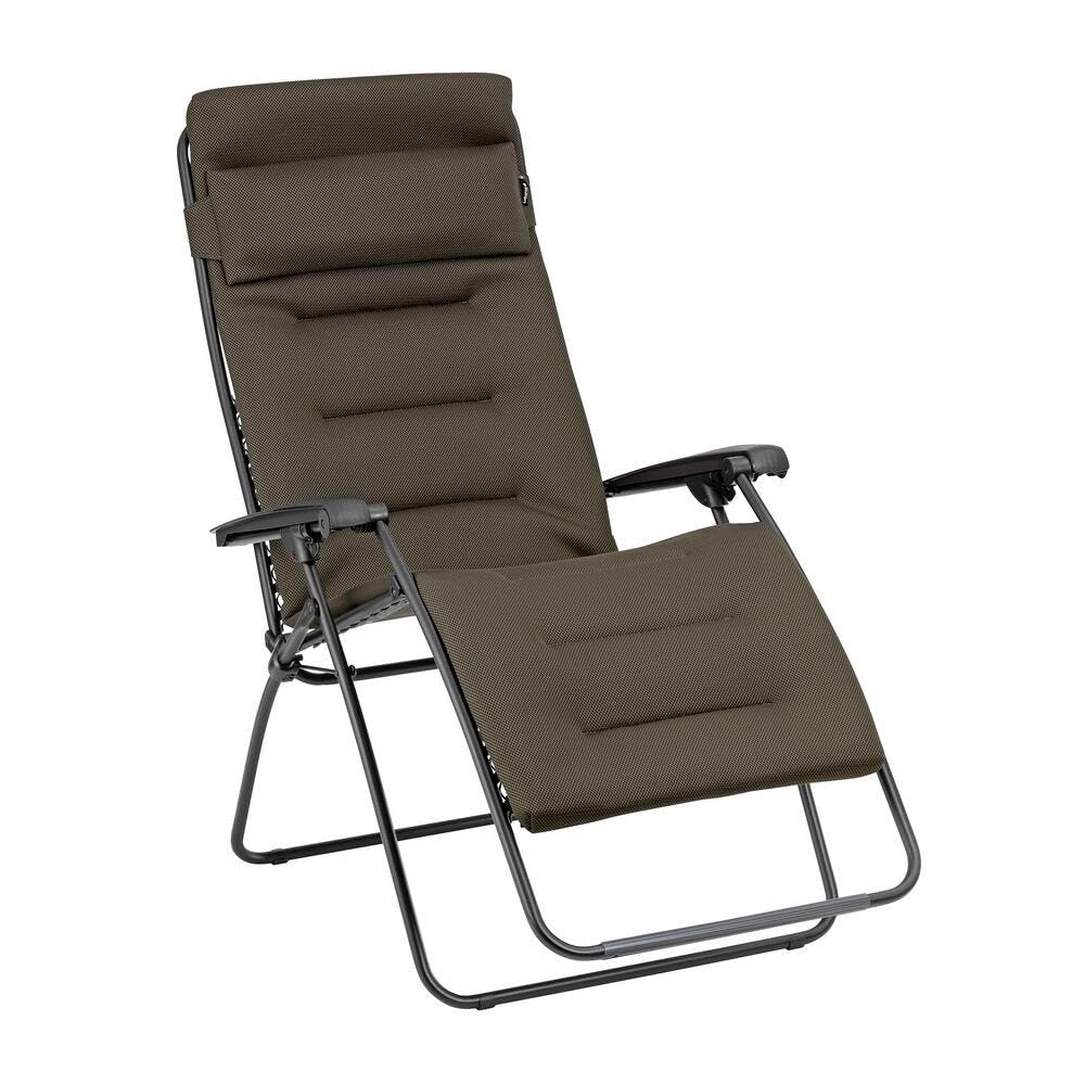 Lafuma MOBILIER - Fauteuil Matelassé Relax Zéro Gravité RSX Clip XL - Chaise Longue Multiposition Pliante Jardin et Intérieur -Toile AirComfort® Résistante - Tout Confort, France - Marron Taupe