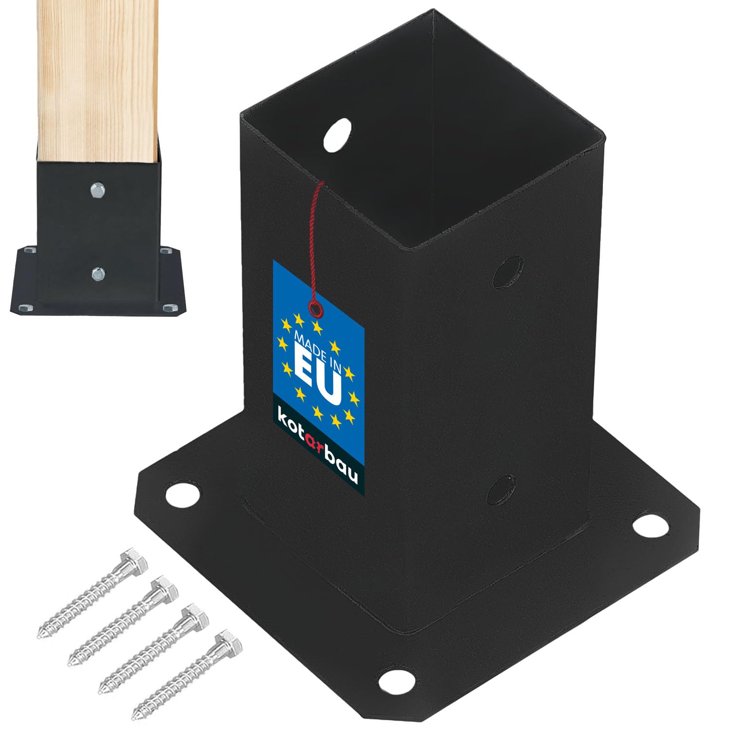 KOTARBAU® Fence Post Support - Post Base - Powder Coated Steel - 70x70mm (2.8 x 2.8 in) - Black - Bolt Down Support - Heavy Duty - for Wooden Beams - Weather Resistant