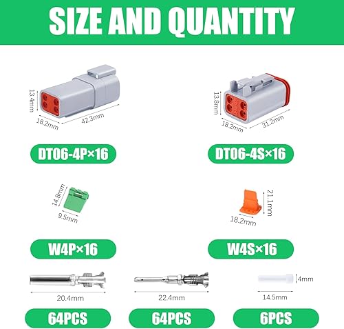 Vista 24 de Deutsch DT - Conectores de 6 pines, color gris, 6 juegos, conectores de cable eléctrico impermeables con contactos estampados y enchufe de sello