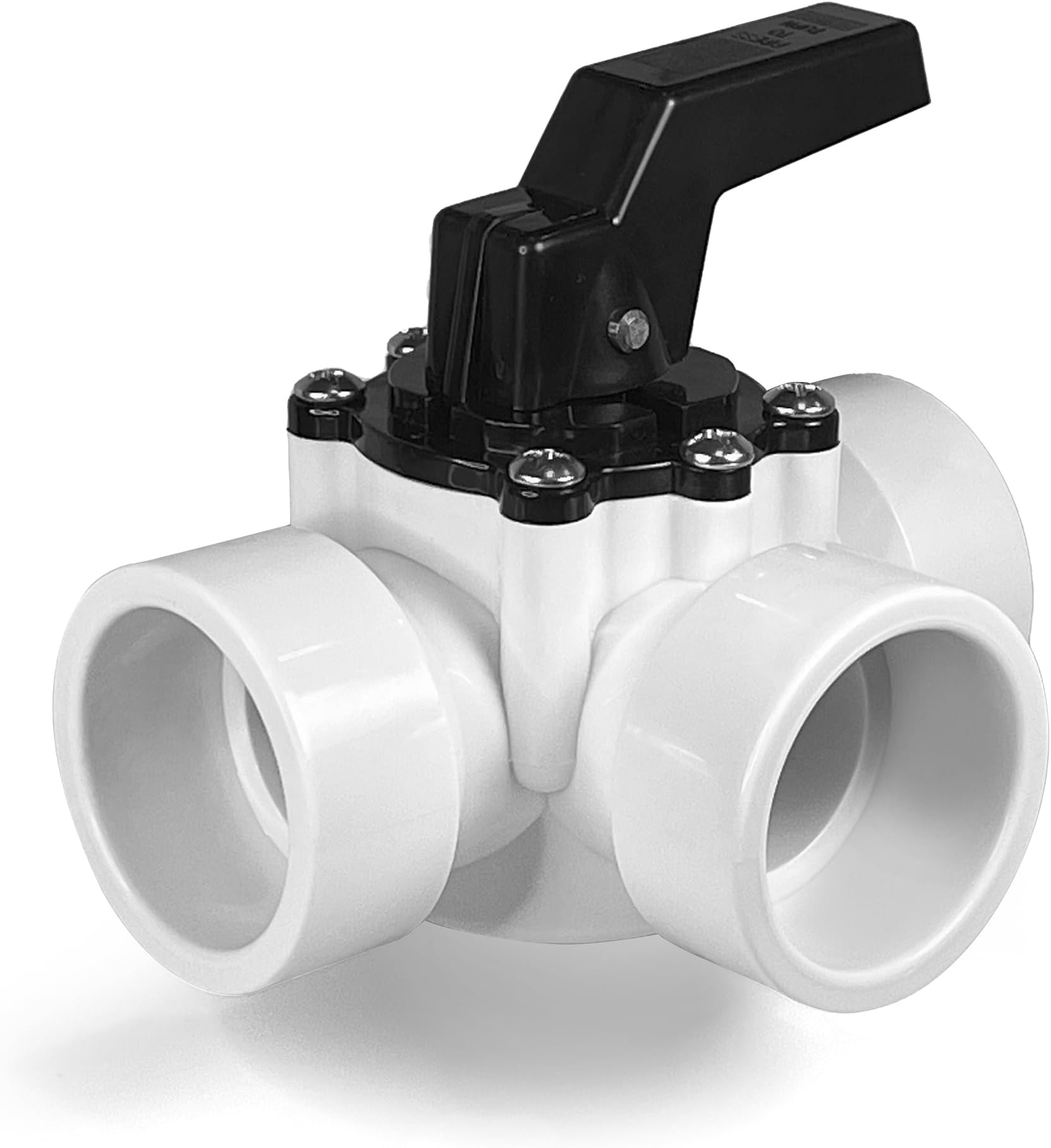 1-1/2" 3-Way Pool Diverter Valve - Slip Fit - Locking Handle - Inground & Above Ground Pools & Spas - PVC Replacement Valve White