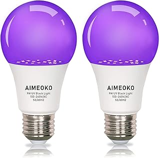 AIMEOKO LED Black Light Bulb 9W(75Watt Equivalent) UV Blacklight Bulb E26 Base Replacement Bulbs,UVA Level 390-400nm,Glow ...