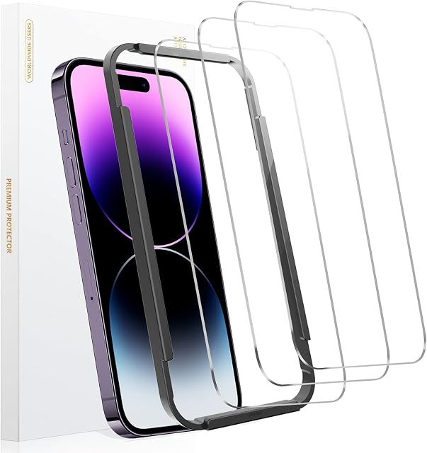 RIIMUHIR Screen Protector iPhone 14 Pro, Tempered Glass [Bubble Free][Anti-Scratch][9H Hardness][Fingerprint Free][High Sensitivity] 3 Pack Screen Protector with Easy Installation Tool