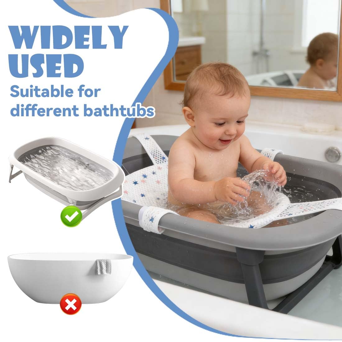 Hamac de Bain pour Bébé Antidérapant, riduttore bagnetto neonato,Coussin Baignoire Antidérapant, Filet de Siège Pliable pour Bébé 0 à 36 Mois