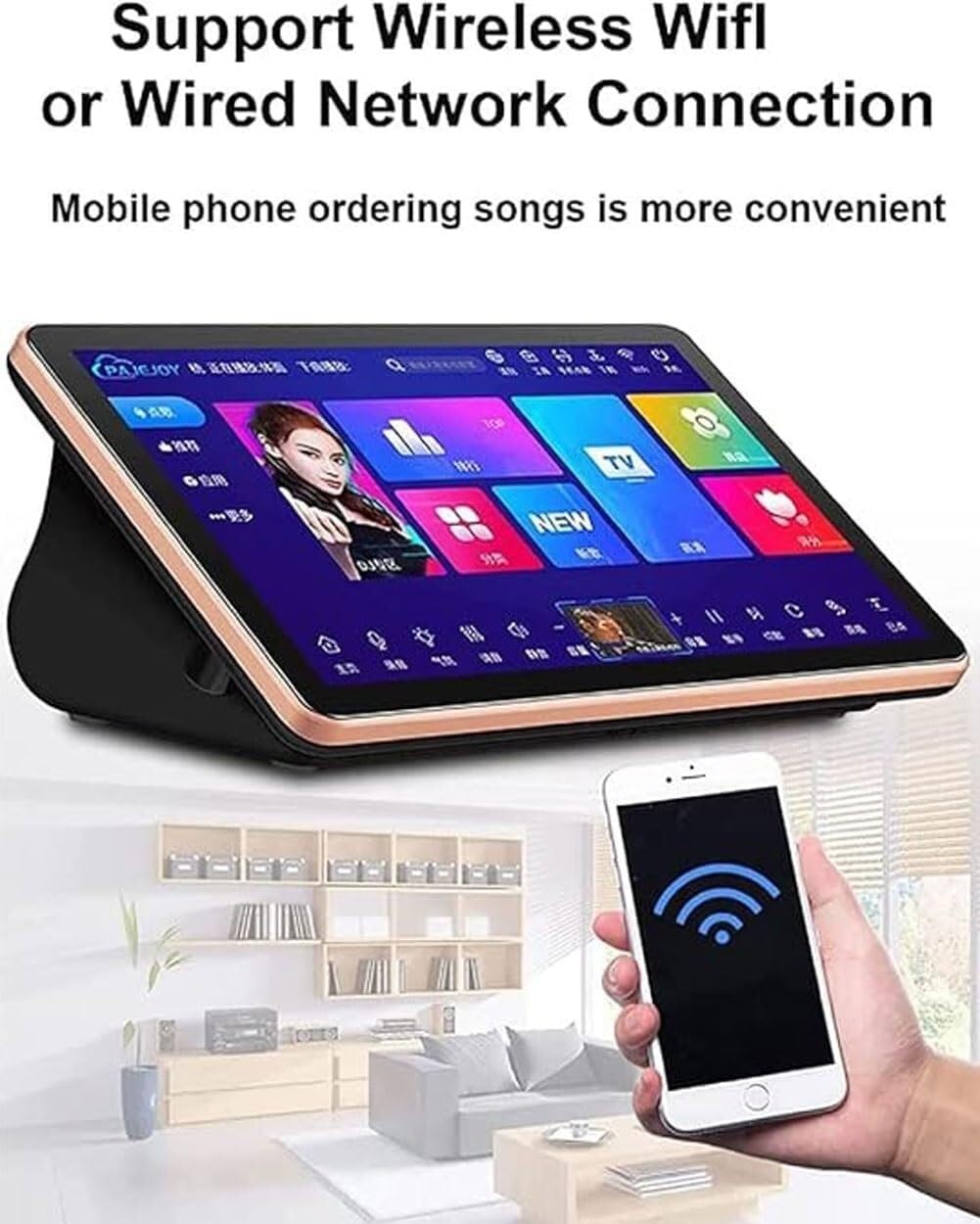 Touch Screen Karaoke KTV Player,18.5 Inch Karaoke System, with Wireless Microphone, AI Smart Voice Control & Support Multiple Languages, Karaoke Amplifier for Home, Parties(Black,30 Thousand Songs)