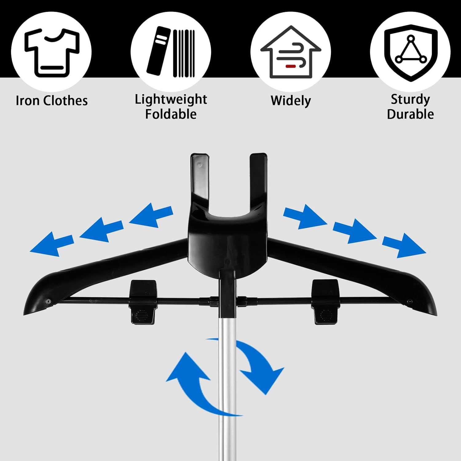 Iron Steamer Stand Rack, Telescopic Garment hanger for Steaming Clothes, Height Adjustable Clothes Steamer Holder,Foldable Portable Standing Garment Hanger with Non Slip Mat
