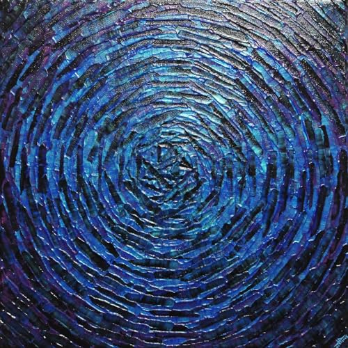 Œuvre acrylique bleue irisée 30x30 cm pour illuminer votre salon contemporain