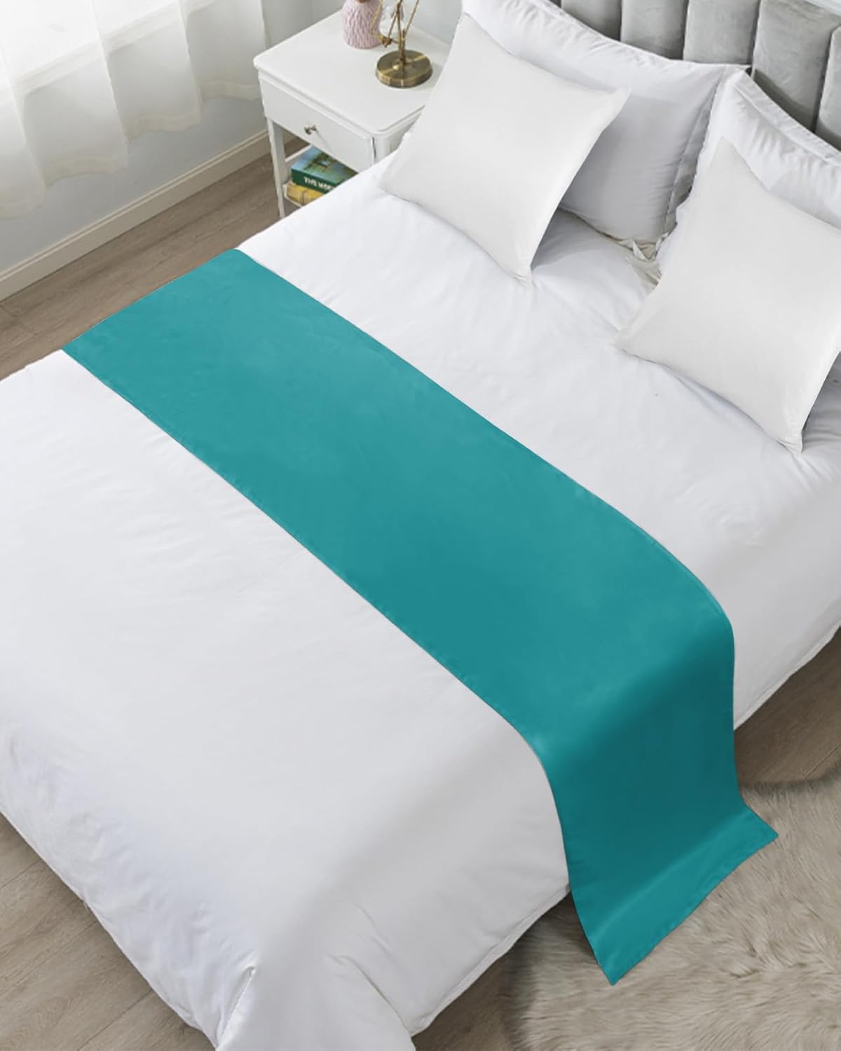 Teamery Bed Runners & Scarves, Aqua Turquoise Solid Color Bed Runner, Bed Scarf Protector Decorative Accent Bedding Scarf for Hotels Homes and Guestrooms, 102 x 20 inches