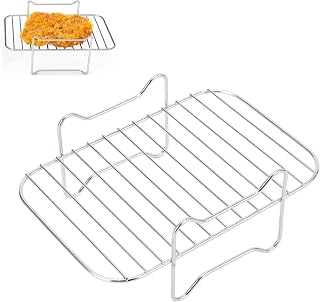 Air Fryer Rack, 7.9 x 5.5 x 3.1" Stainless Steel Multi Layer Dehydrator Toast Rack with Oil Brush for DZ201 401 Air Fryer Accessories