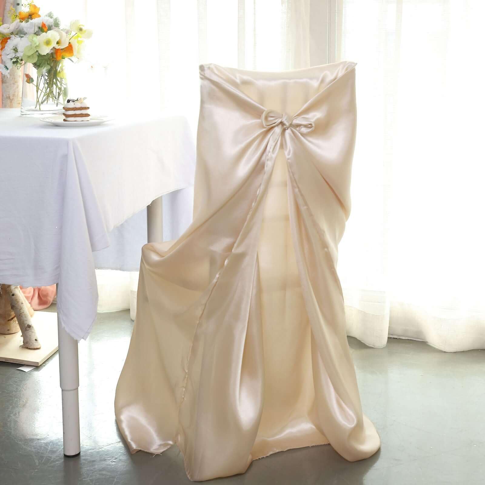 Tableclothsfactory Beige Silky Satin Universal Chair Covers Fits All Type of Chairs Event Dinning Slipcover for Wedding Party