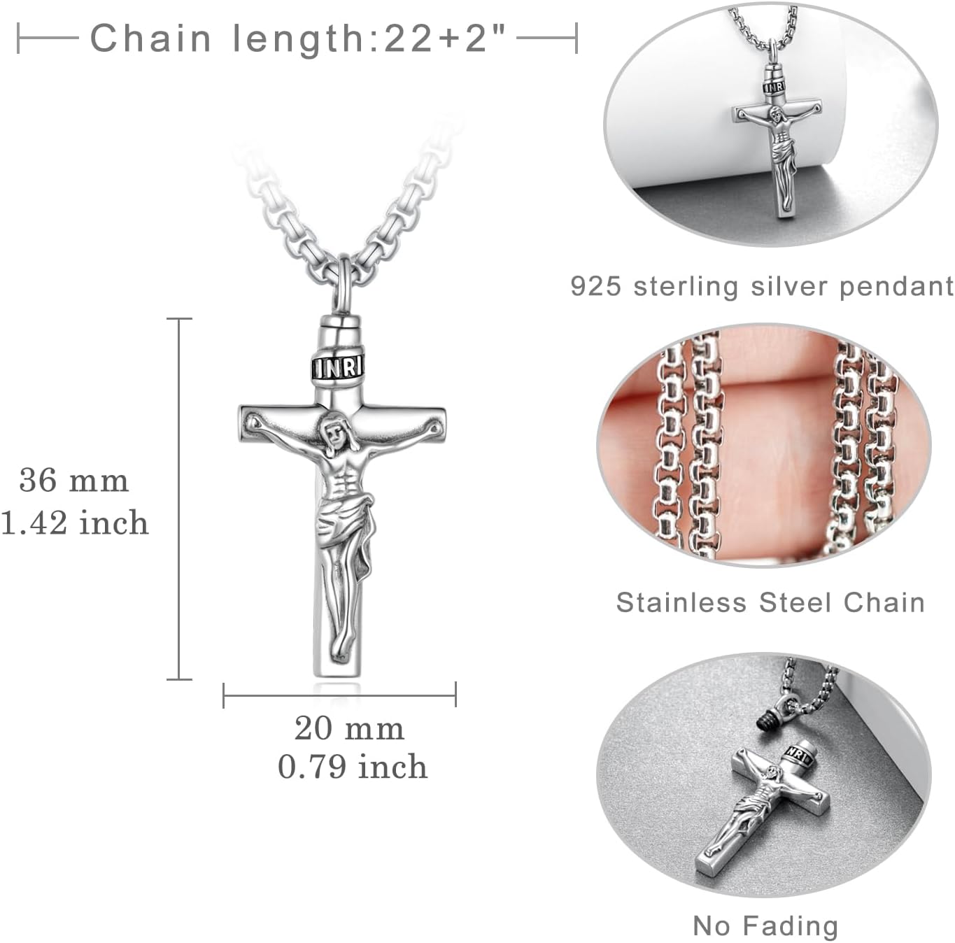 925 Sterling Silver Crucifix Urn Necklace for Men – Cross Cremation Necklace for Ashes – Jesus Cross Ashes Jewelry – Memorial Urn Jewelry for Men - Image 5