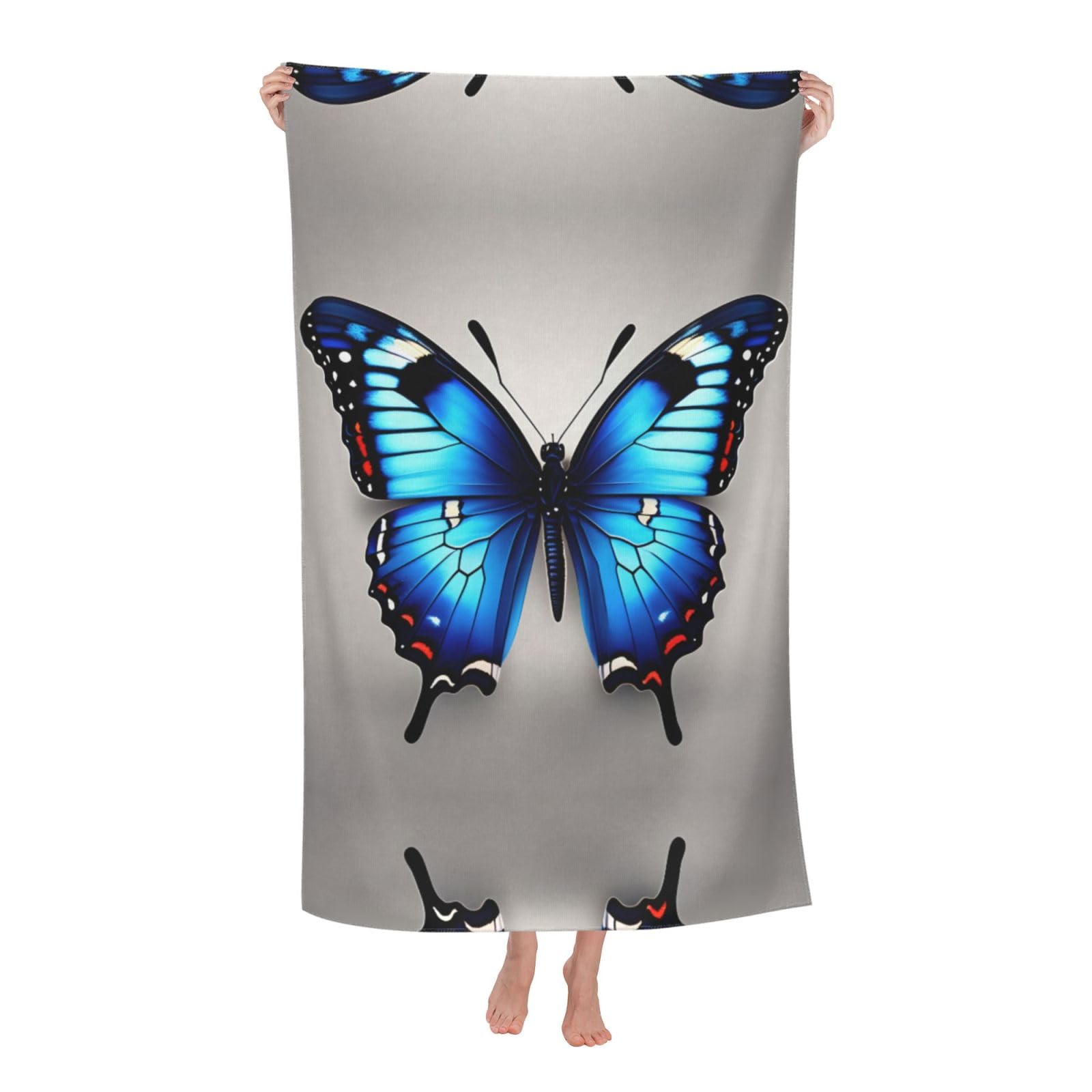 Oazcvbnn Women's White Blue Butterfly Print Adult Beach Towel Summer Travel Pool Vacation Swimming Fitness Outdoor Adventures