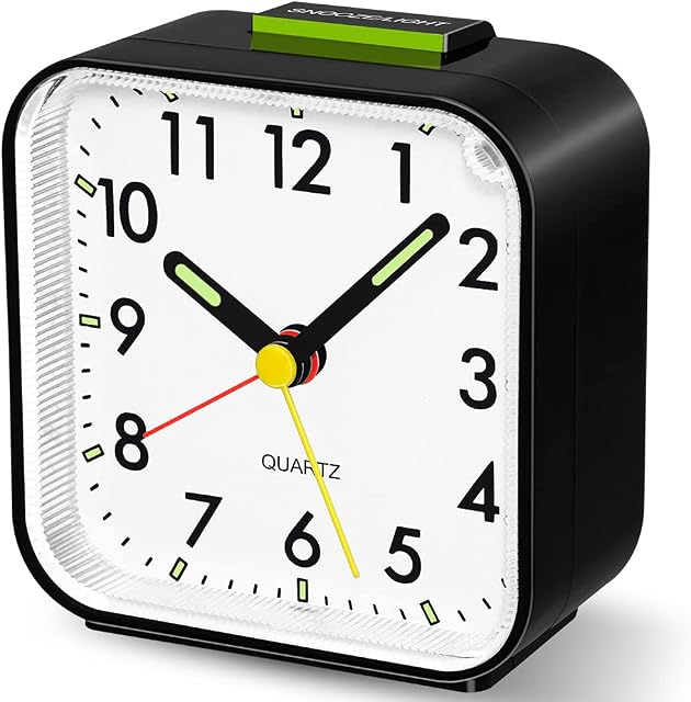 Neucox Battery Alarm Clock Bedside Non Ticking Silent Desk Clock Simple Table Analogue Clocks Nightlight Luminous Hands for Bedrooms Office Outdoors Heavy Sleepers