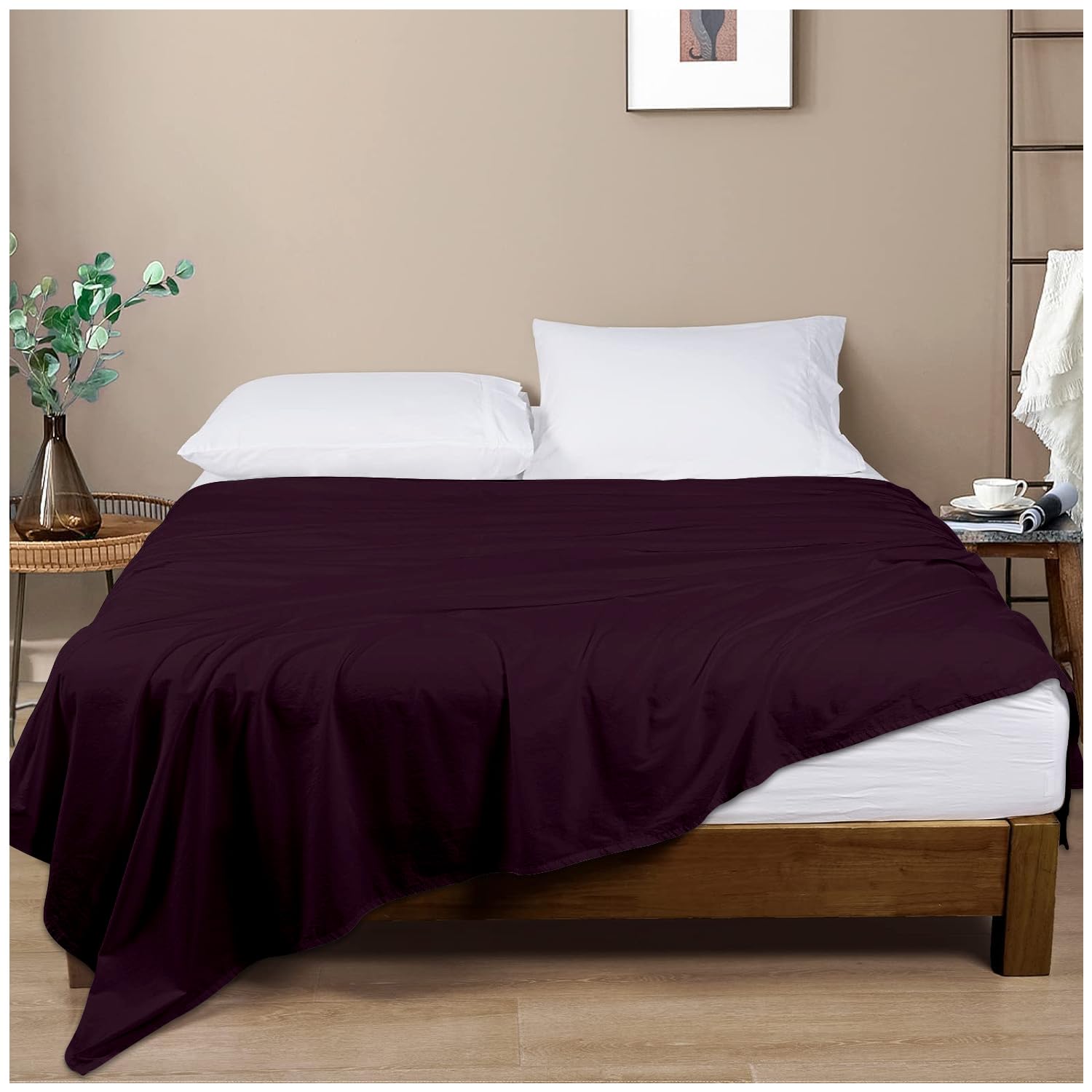 GC GAVENO CAVAILIA Flat Sheet Super King Size, Non Iron Plain Dyed Hotel Quality Flat Sheet, Soft Polycotton Fade Resistant Bedding, Easy Care Flat Bed Sheets Super King, Berry