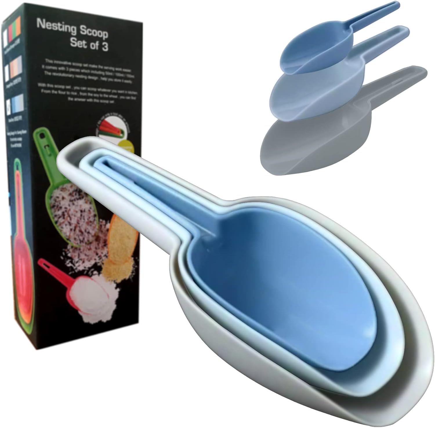 Flour Scoop Set of 3, Set of Scoops for Canisters, Ice Scoop Popcorn Scoop Pet Food Scoop Plastic Scoops for Dry Goods Coffee Beans Candy, 1.7/3.4/5.1 oz…