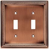Brainerd 64243 Beaded Double Toggle Switch Wall Plate / Switch Plate / Cover, Aged Brushed Copper