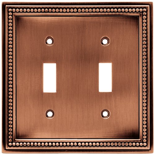 Brainerd 64243 Beaded Double Toggle Switch Wall Plate / Switch Plate / Cover, Aged Brushed Copper