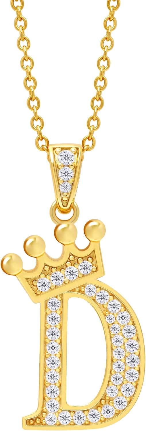 Moissanite Initial Necklace,925 Sterling Silver 18K Gold Plated Letter Necklace for Women, Hip Hop Crown Necklace for Men, Trendy A-Z Pendant Choker Jewelry
