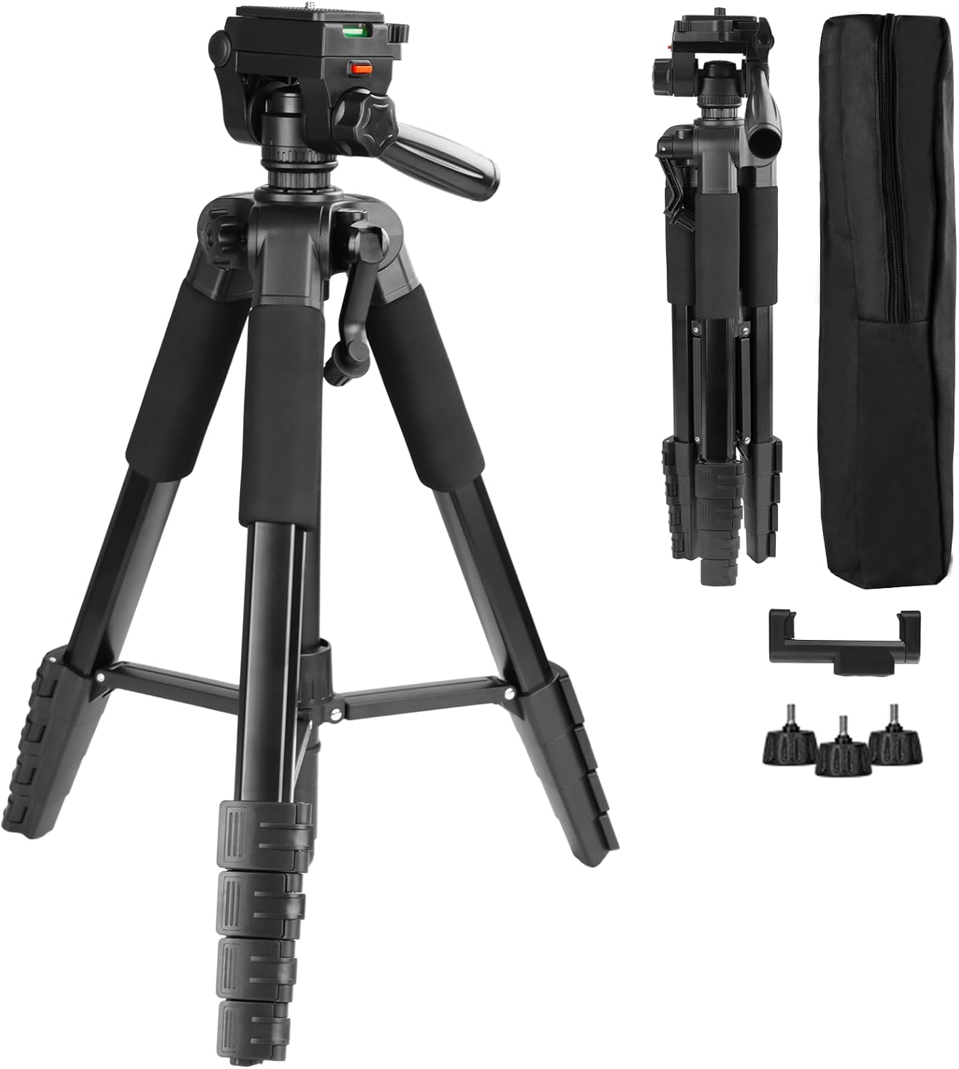Professional Grade Aluminum Tripod - 4-Section Telescopic (Max Height 60"/5ft, Load Capacity 6.6lbs) Compact Travel Tripod with Carry Bag