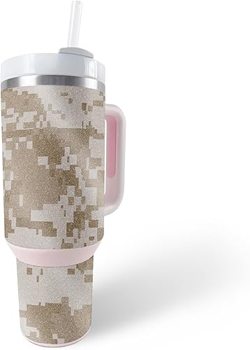 MightySkins - Vaso con purpurina brillante compatible con Stanley The Quencher H2.0 FlowState de 40 onzas, camuflaje desierto, acabado protector y