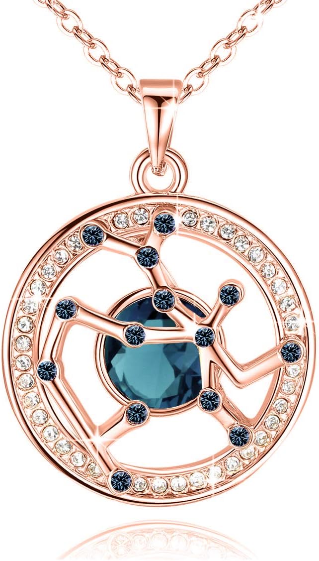 Leafael Gift for Women Zodiac Constellation Pendant Necklaces Made with Premium Crystal Horoscope Jewelry, Rose Gold Plated, 18"+ 2"