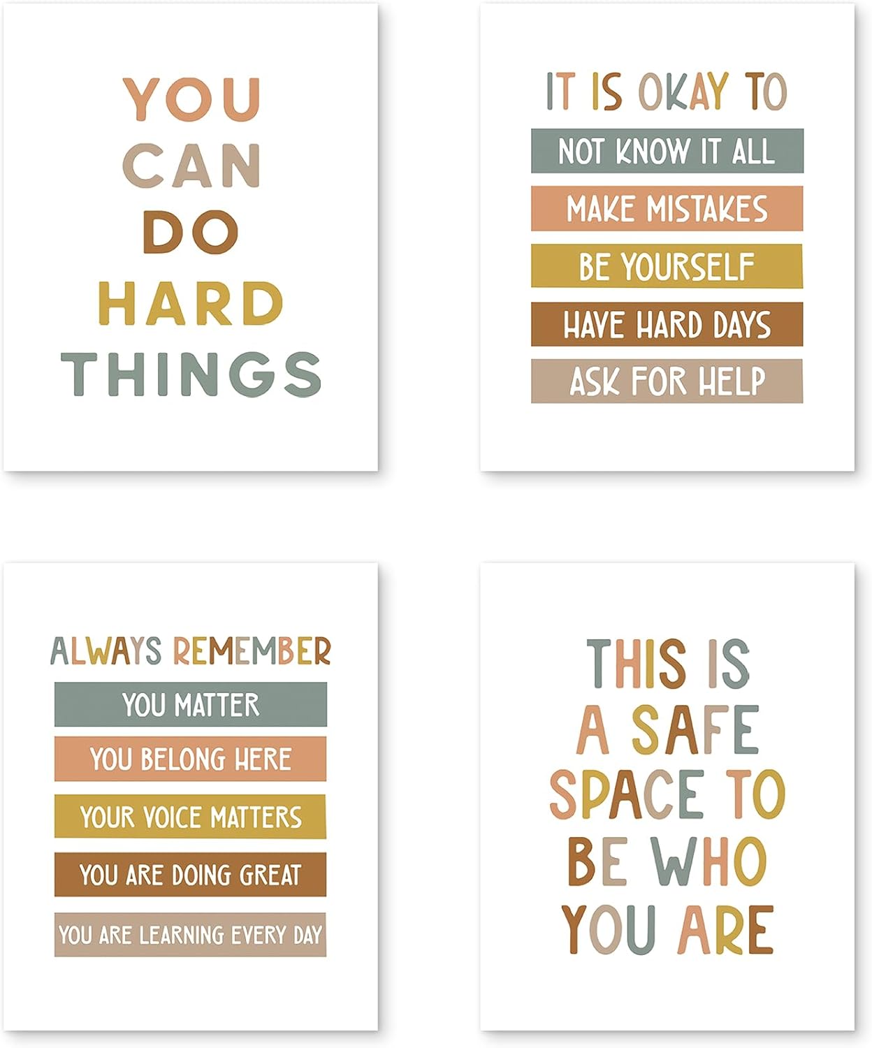 PUHEI Boho Classroom Wall Art – Mental Health Positive Affirmations Wall Art Prints Set of 4, Inspirational Posters Gifts for Teen Girls Room Playroom Nursery Classroom Decor (Unframed), 8 x 10 In