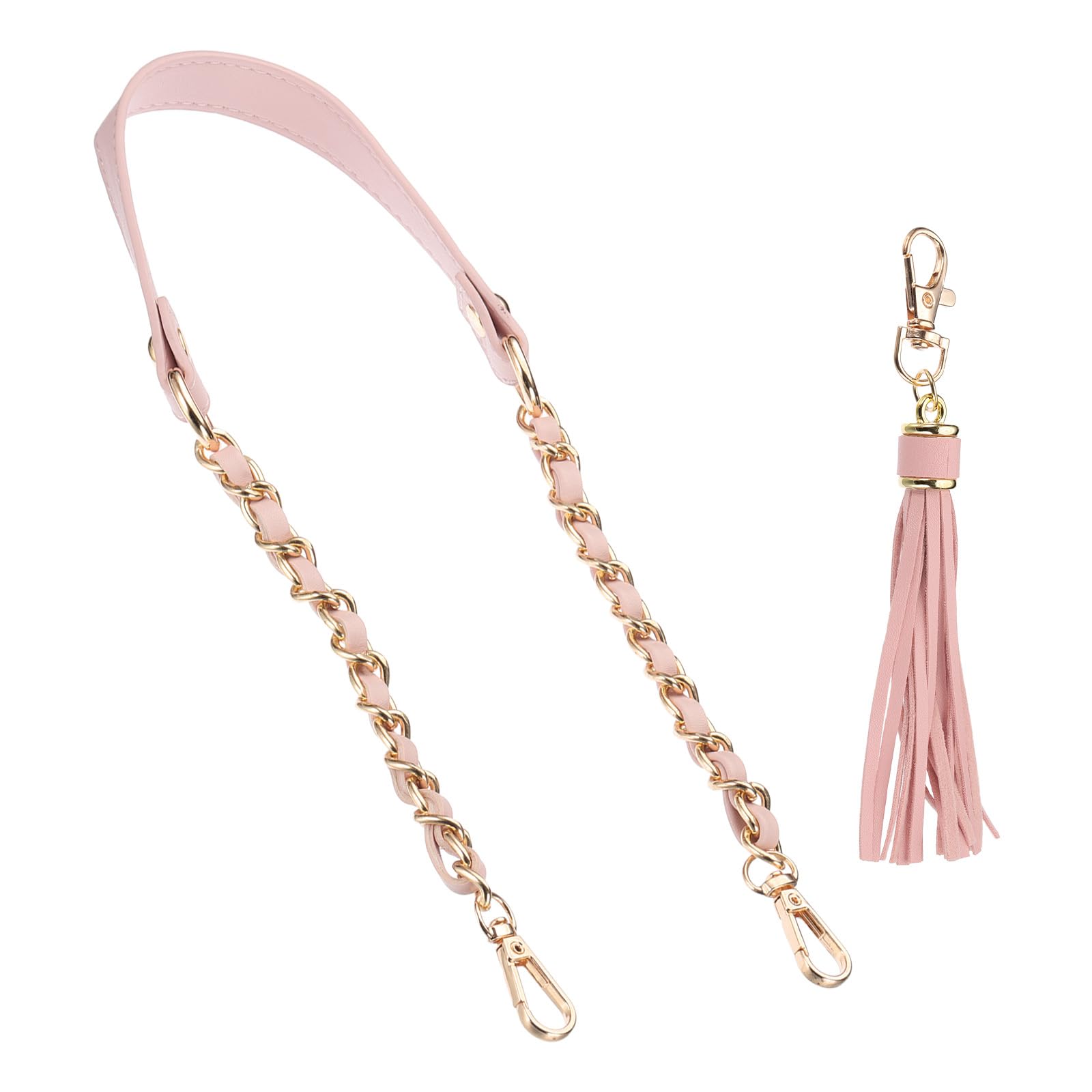 PATIKIL Purse Chain Strap, 24 Inch Leather Chain Straps Purse Strap Replacement with Tassel for Shoulder Crossbody Bag Handbag Woman, Pink/Gold