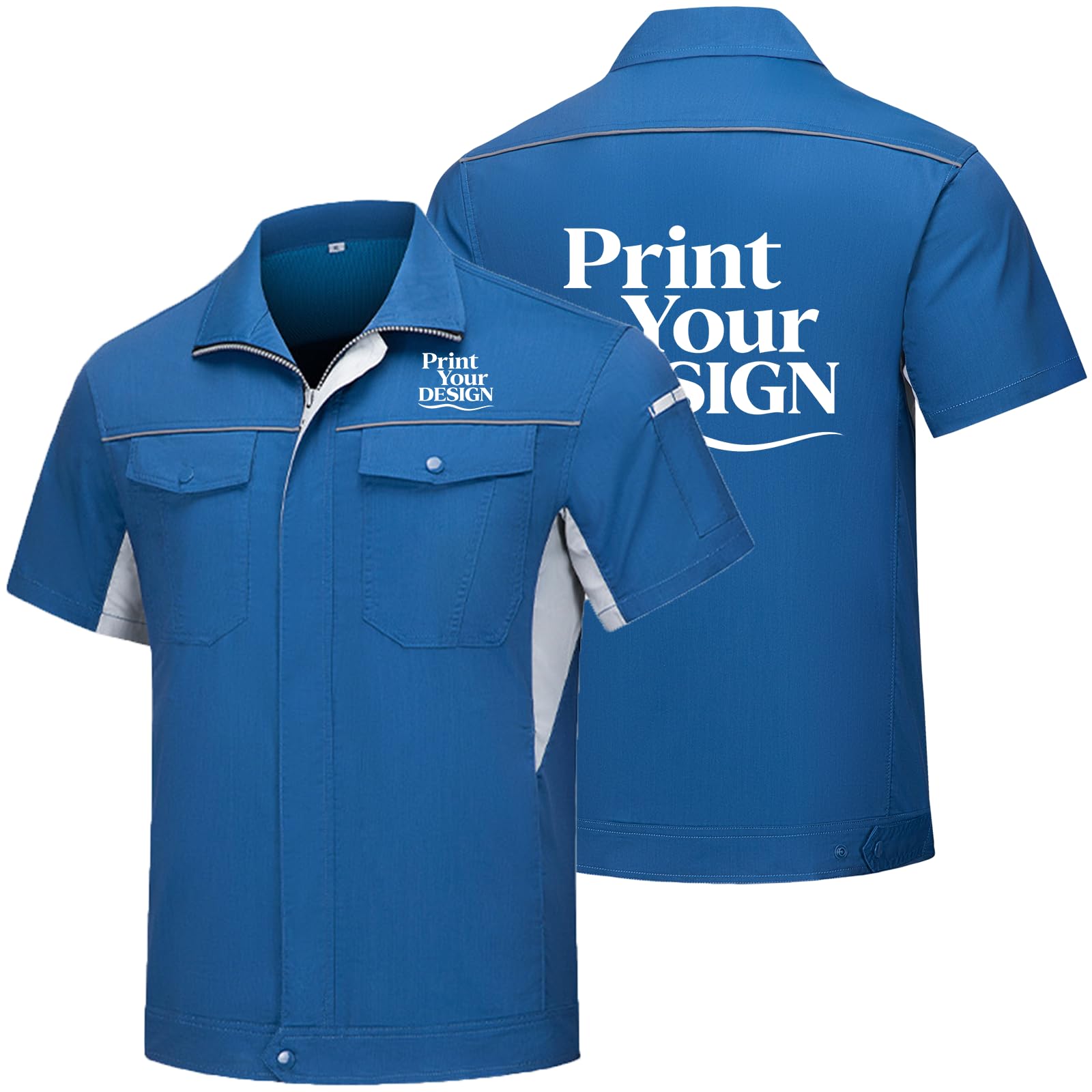 Camicia da lavoro a maniche corte da uomo, ad alta visibilità, riflettente, di sicurezza, uniforme con logo personalizzato