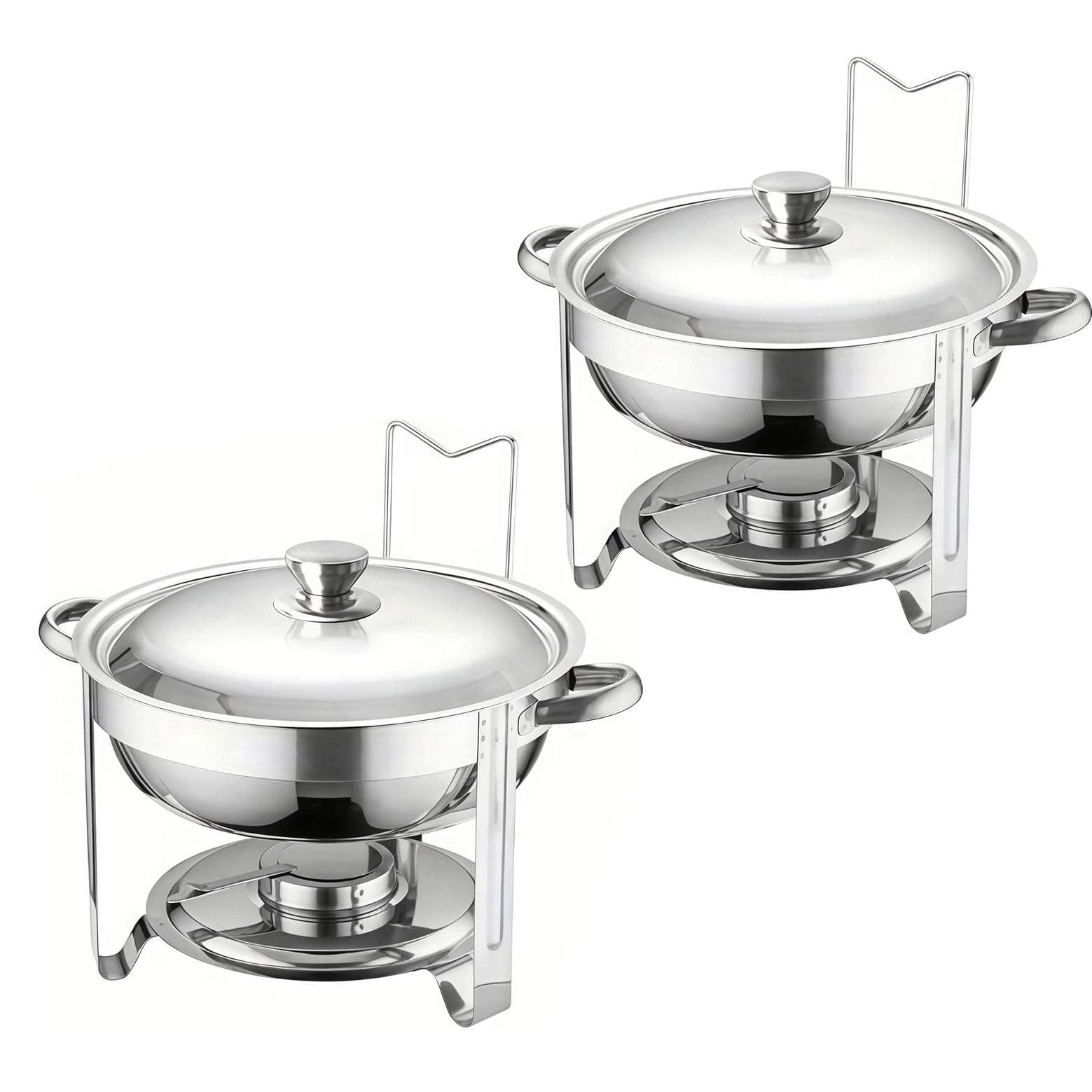 Juego de platos redondos de acero inoxidable con soporte para tapa, recipiente para calentar buffet