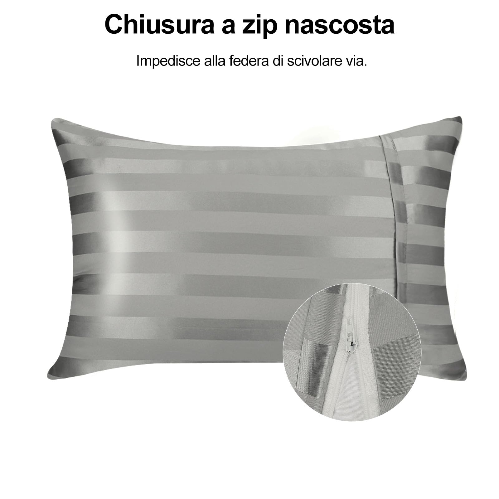 Federe In Raso Lirex 50x80cm - Set Di 2, Antirughe E Protezione Capelli, Chiusura Zip - Foto 5