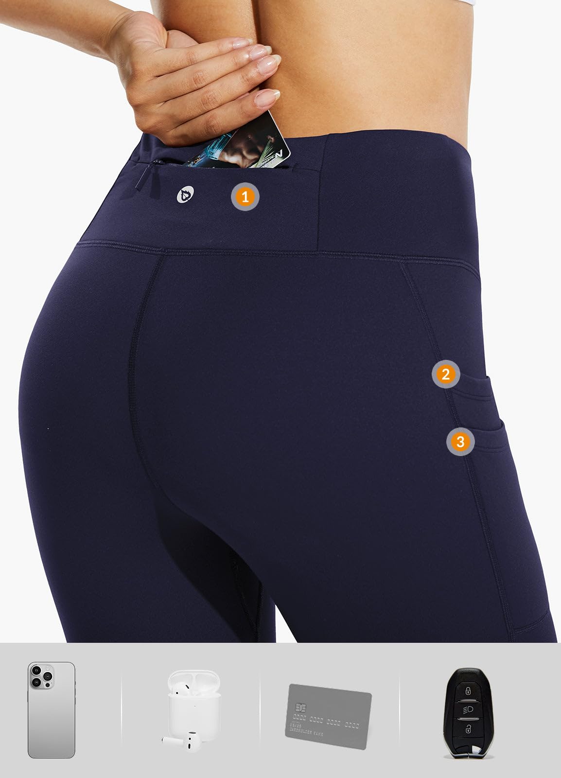 baleaf Leggins Termici Donna Impermeabile Vita Alta Pantaloni Invernali Sportivi Felpati Leggings Caldi Trekking con Tasche Blu L