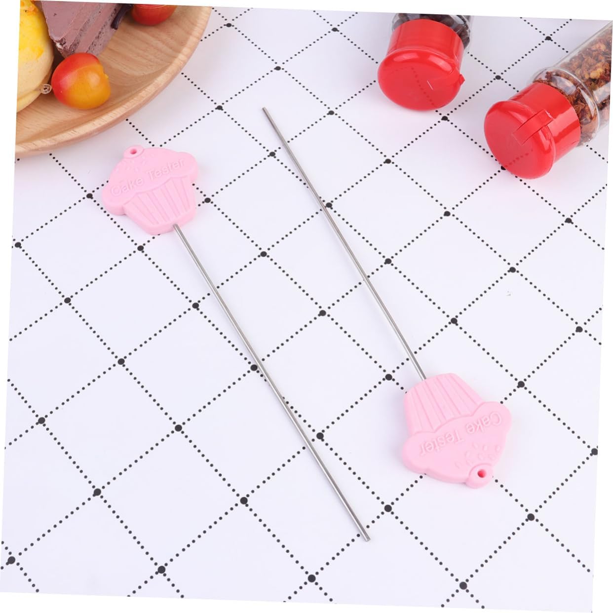 Ciieeo 2PCS Stainless Steel Cake Tester Needles with Silicone Grip Reusable Baking Tool for Cake Bread Muffin Testing Use Anti-slip DIY Baking Probe in Pink