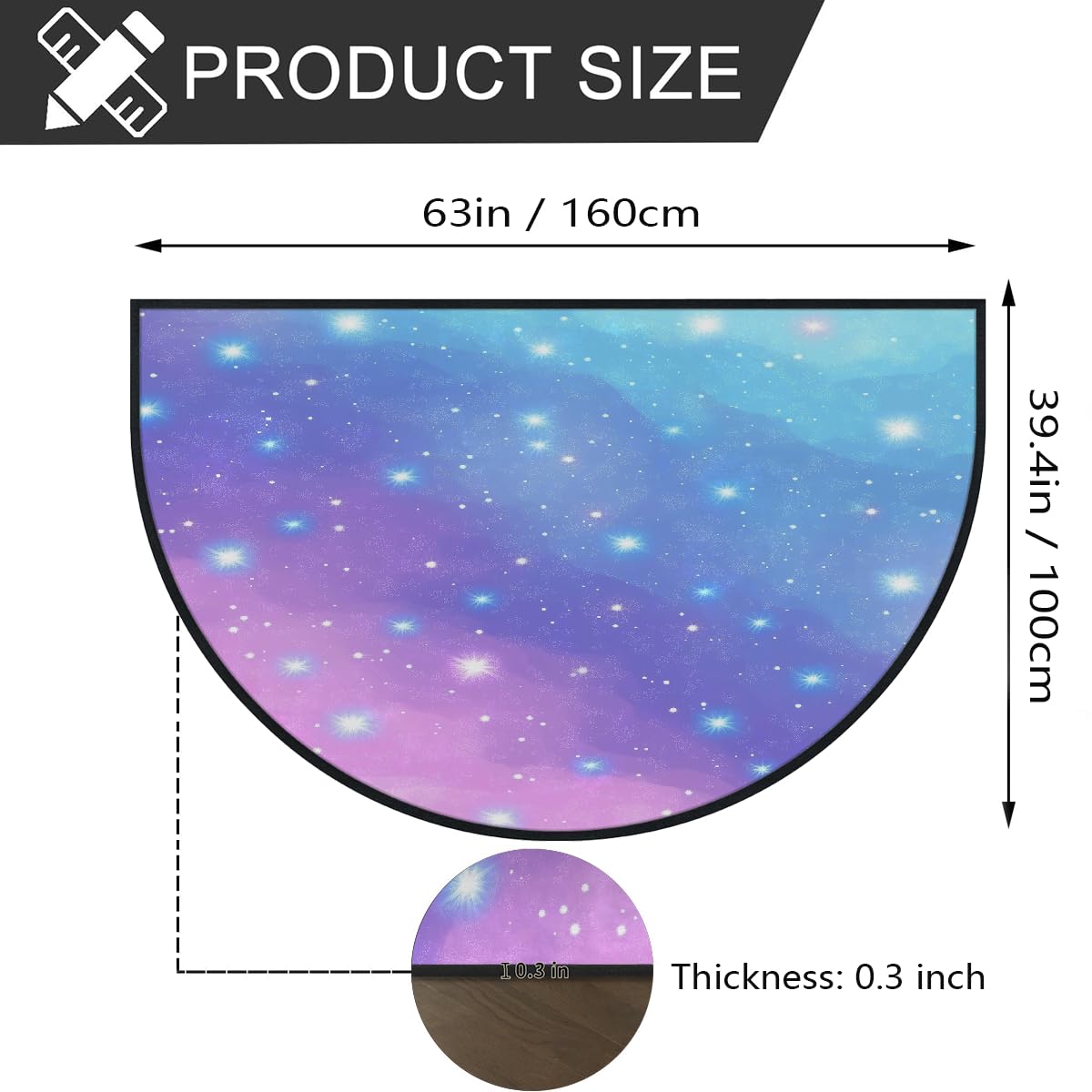 Mexpekil Paillasson demi-lune bleu et violet, motif galaxie, pour intérieur et extérieur, antidérapant, lavable, absorbant, anti-saleté, 100 x 160 cm