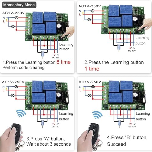 Miniatura 3 de QIACHIP Interruptor de módulo remoto universal de relé inalámbrico de 12 V 4 canales RF 433 Mhz con control remoto llavero 2 transmisores 1 receptor