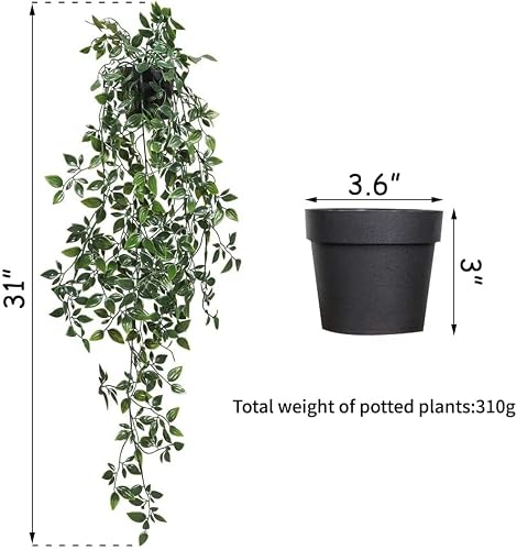 Queensland Artigreen 2 Pack Artificial Plants Ivy Leaves Vine Hanging Indoor Potted Plants,Fake Topiary Shrubs Greenery Potted Plant,Plastic Leaves For Home Wall，Desk Decor.exquisite,New House Gift #TOP3
