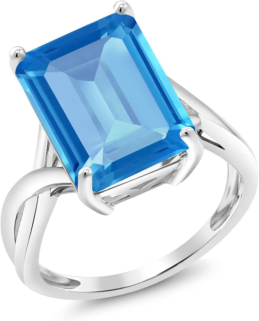 Gem Stone King 10K White Gold Gemstone Birthstone Engagement Ring | Emerald Cut 14X10MM | Wedding Engagement Anniversary Promise Gold Ring For Women | Available In Size 5-9 - Image 3