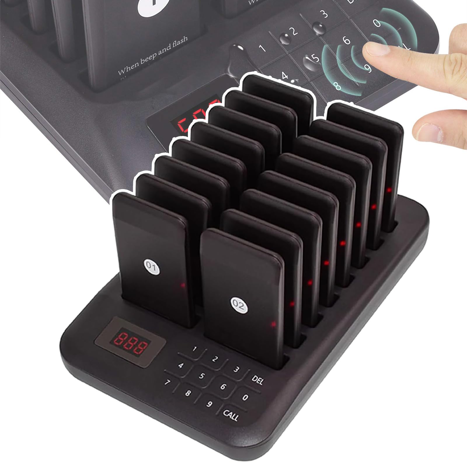 Buscapersonas inalámbrico para restaurante, 3 modos de aviso, 16 receptores/número de 3 dígitos (998 individuales), transmisión inalámbrica/señal potente (300-500 m),B